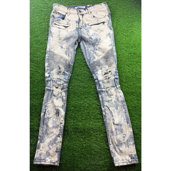 Embellish Moto Biker Jeans Men’s Sz 30 Skinny Distressed Bleach Wash Zip Pockets - Picture 1 of 10